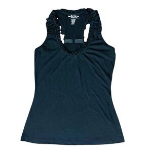 Self Esteem Woman’s Ruffled Racer Back Black Tank Top